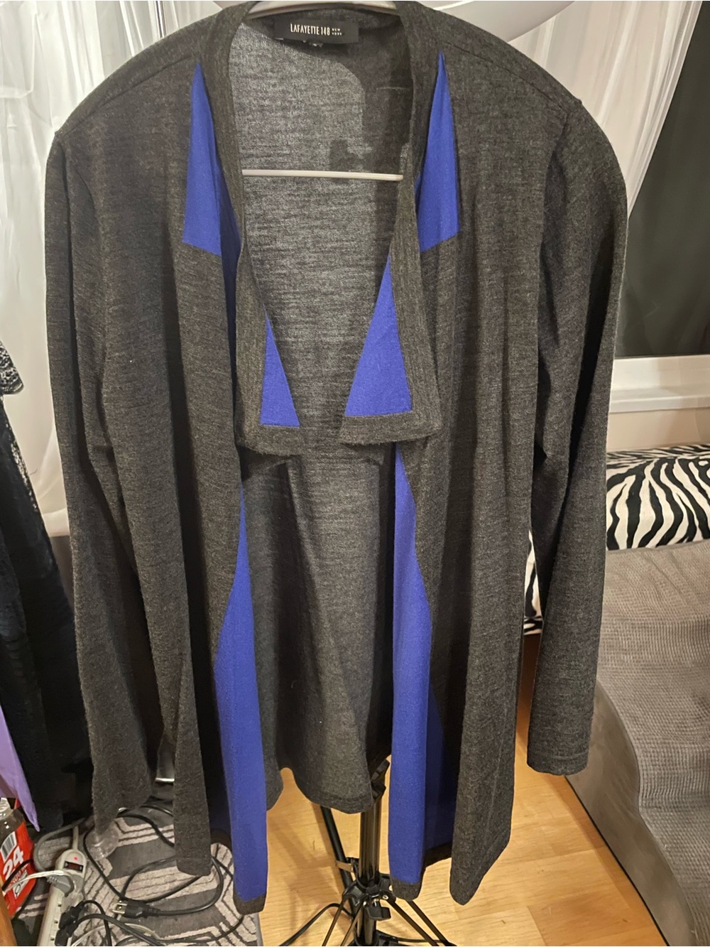 Lafayette 148 New York Black & Royal Blue Open-Front Wool Cardigan